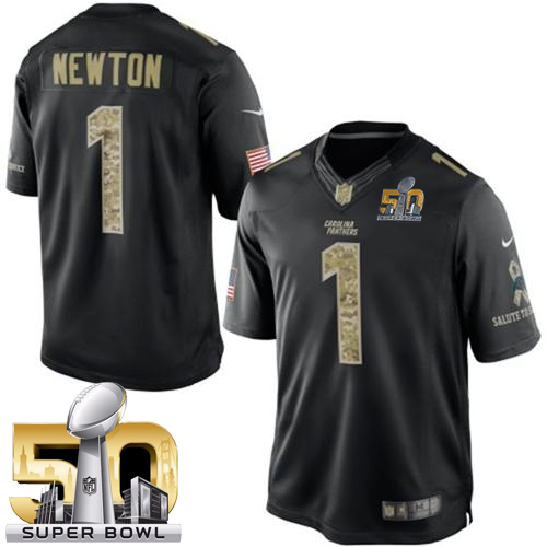 Nike Panthers #1 Cam Newton Black Super Bowl 50 Men's Stitched NFL Limited Salute to Service Jersey